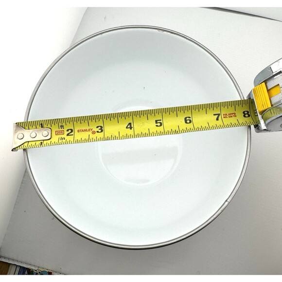 Vintage Blue & White enamelware bowl with classic pagoda Asian scene 8inch wide - Picture 4 of 10